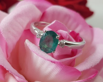 Anello con smeraldo ovale naturale, anello di fidanzamento con smeraldo, anello in argento con smeraldo, gioielli con anello con smeraldo, anello con smeraldo
