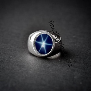 Lindy Star Sapphire Ring For Men&#39;s Wedding Ring, 925 Sterling Silver, Blue Star Sapphire Ring, Promise Rings, Best Gift For Men