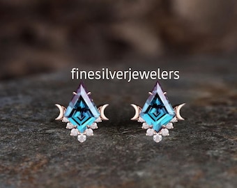 Alexandrite Earrings in 14k Rose Gold- Kit Cut Alexandite Stud- Alexandrite Earrings For Women- Color Changing Gemstone Earrings