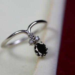 Tiny Black Onyx Ring Oval Cut Black Ring Natural Gemstone Ring
