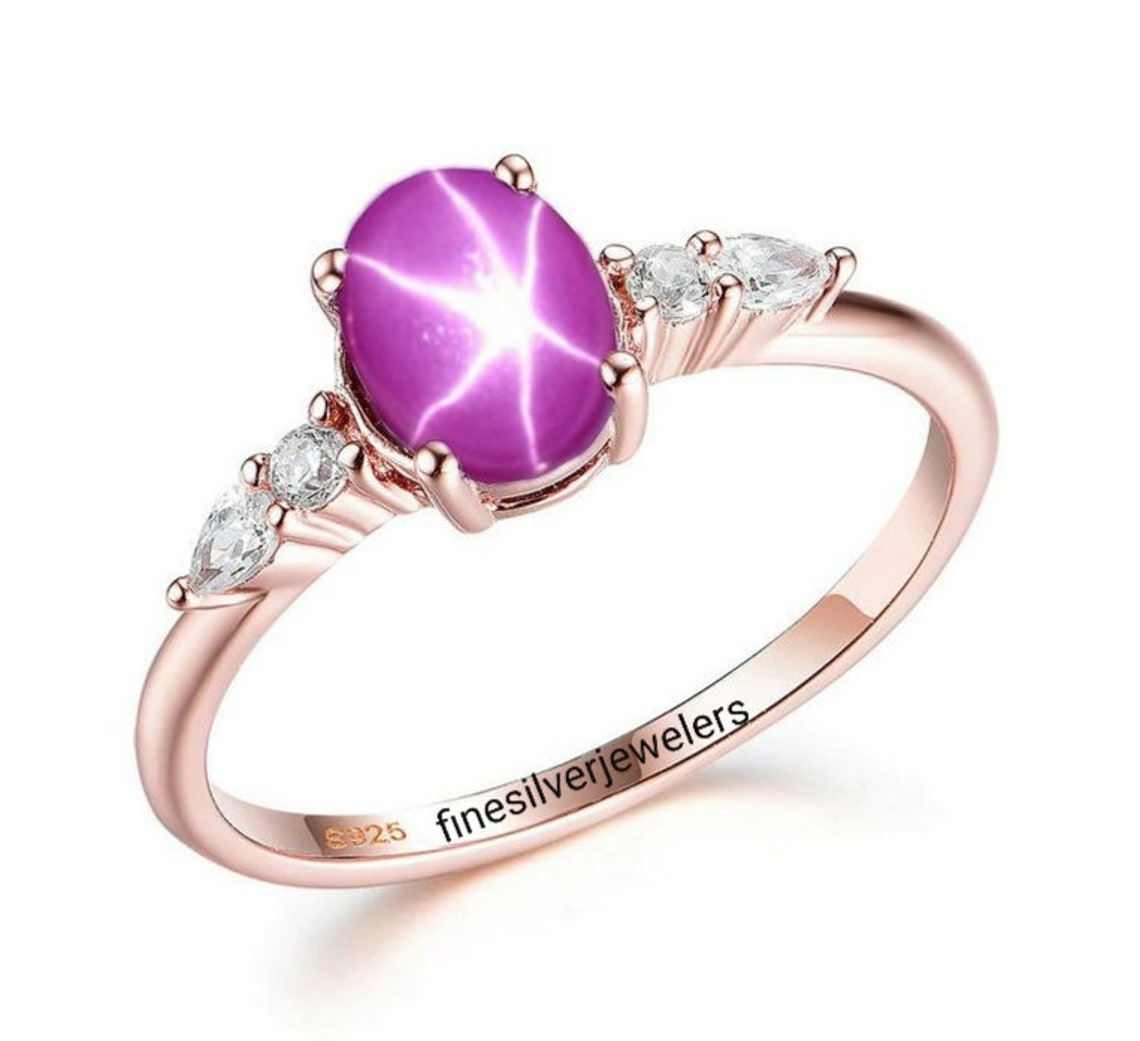 Bride Pink Star Ring in 925 Rose Gold Ring Genuine Lindy Pink - Etsy
