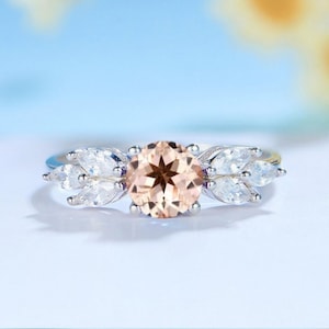 Bague Halo à coupe ronde 1.50Ct, bague en morganite rose, bague de fiançailles, bague de promesse, bague de mariage, argent sterling 925
