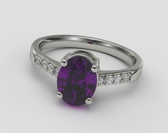 Vintage Amethyst Ring, Purple Gemstone Wedding Ring, Oval Cut Ring, Natural Amethyst Ring, Handmade Jewelry, Gift For Her