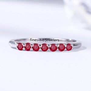 Massivt silver rubinarmband, rubin vigselring för kvinnor med halv evighet, finns i vitt silver och snyggt damarmband
