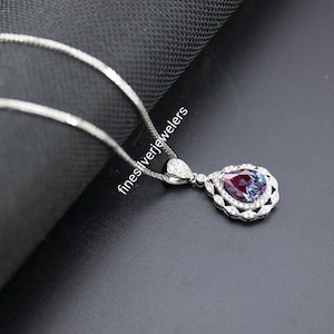 Vintage Alexandrite Necklace, Pear Cut 2 carats Genuine Lab Grown Alexandrite Pendant, Colors Changing, June Birthstone Gift Pendant