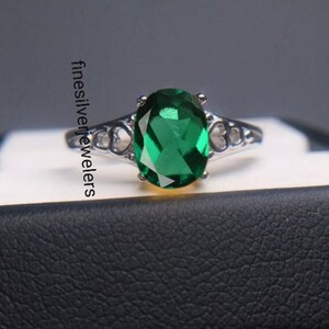 Oval Emerald Ring, Art Deco Ring, Oval Cut, Emerald Engagement Ring, May Birthstone Promise Ring, Green Gemstone Ring Stylish Women Ring