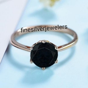Black Onyx Ring Round Cut Black Ring Gemstone Rings 14k Rose Gold Plated Black Onyx Party Ring