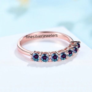 Eternity Band/3MM Alexandrite Wedding Ring/24k Rose Gold Vermeil/Half Eternity Alexandrite Band/Wedding Band/Stacking Ring