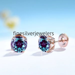 Alexandrite Earrings in 925 Sterling Silver- Lab Alexandite Stud Earrings- Alexandrite Earrings For Women- Color Changing Gemstone Earrings