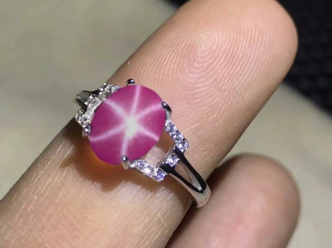 Lindy Star Ruby Ring Silver Ring For Women Pink Star Ruby | Etsy