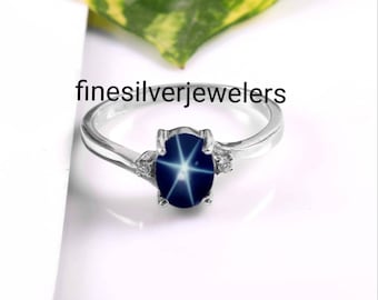 Genuine Blue Star Ring in 925 Sterling Silver Lindy Blue Star Ring for Women