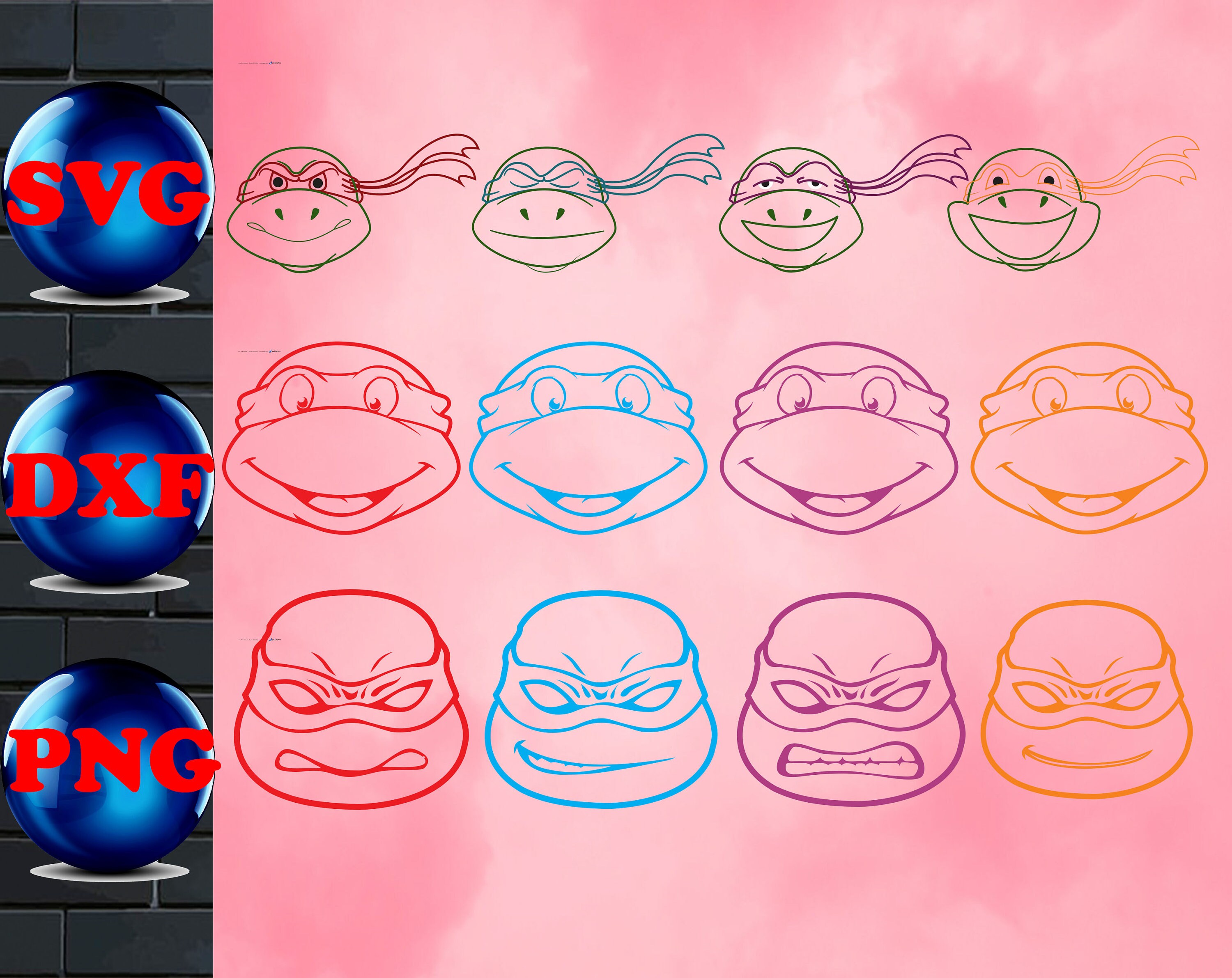 Face Teenage Mutant Ninja Turtles Outline SVG PNG DXF for | Etsy