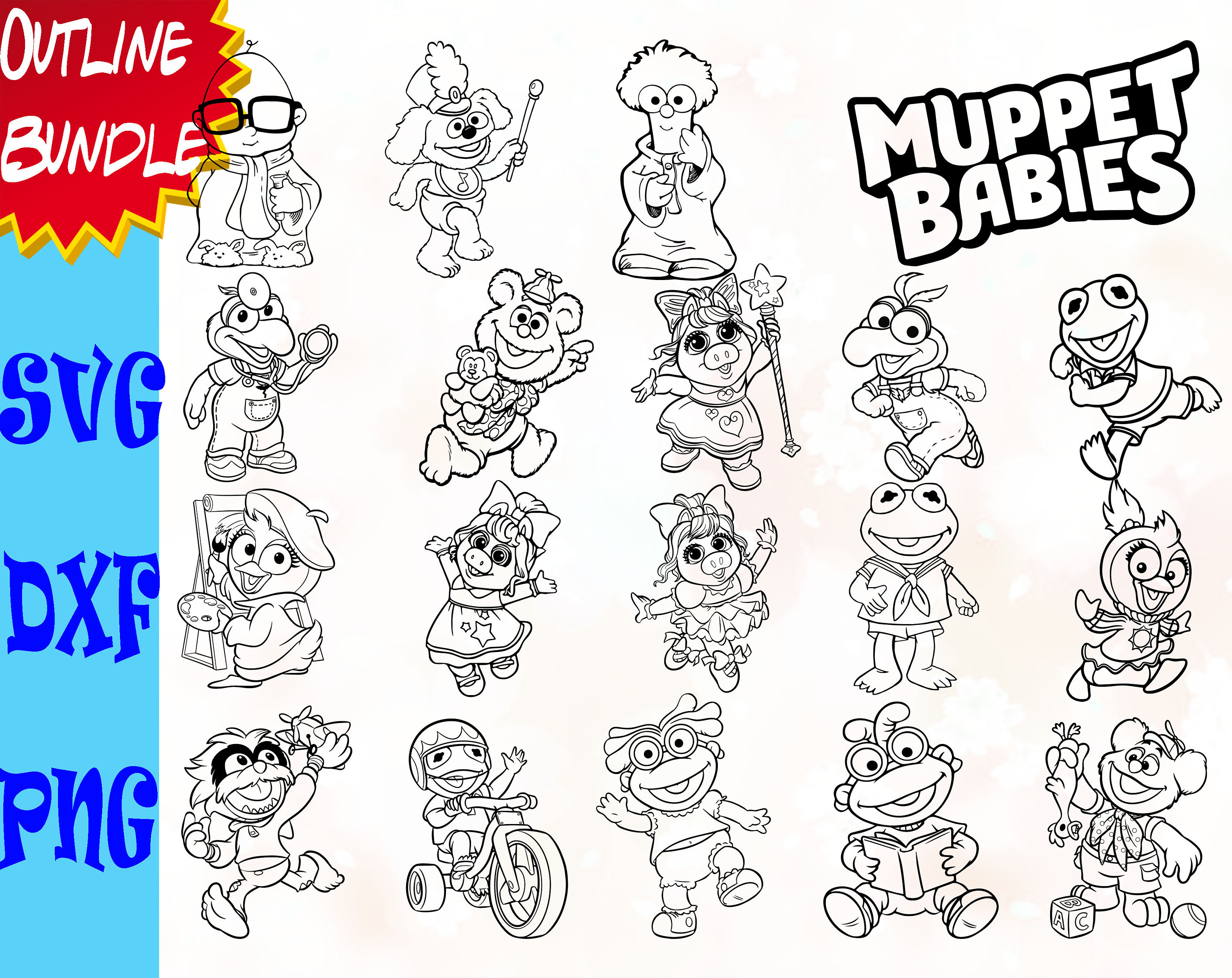Muppet Babies outline SVG PNG DXF for Cut files cricut | Etsy