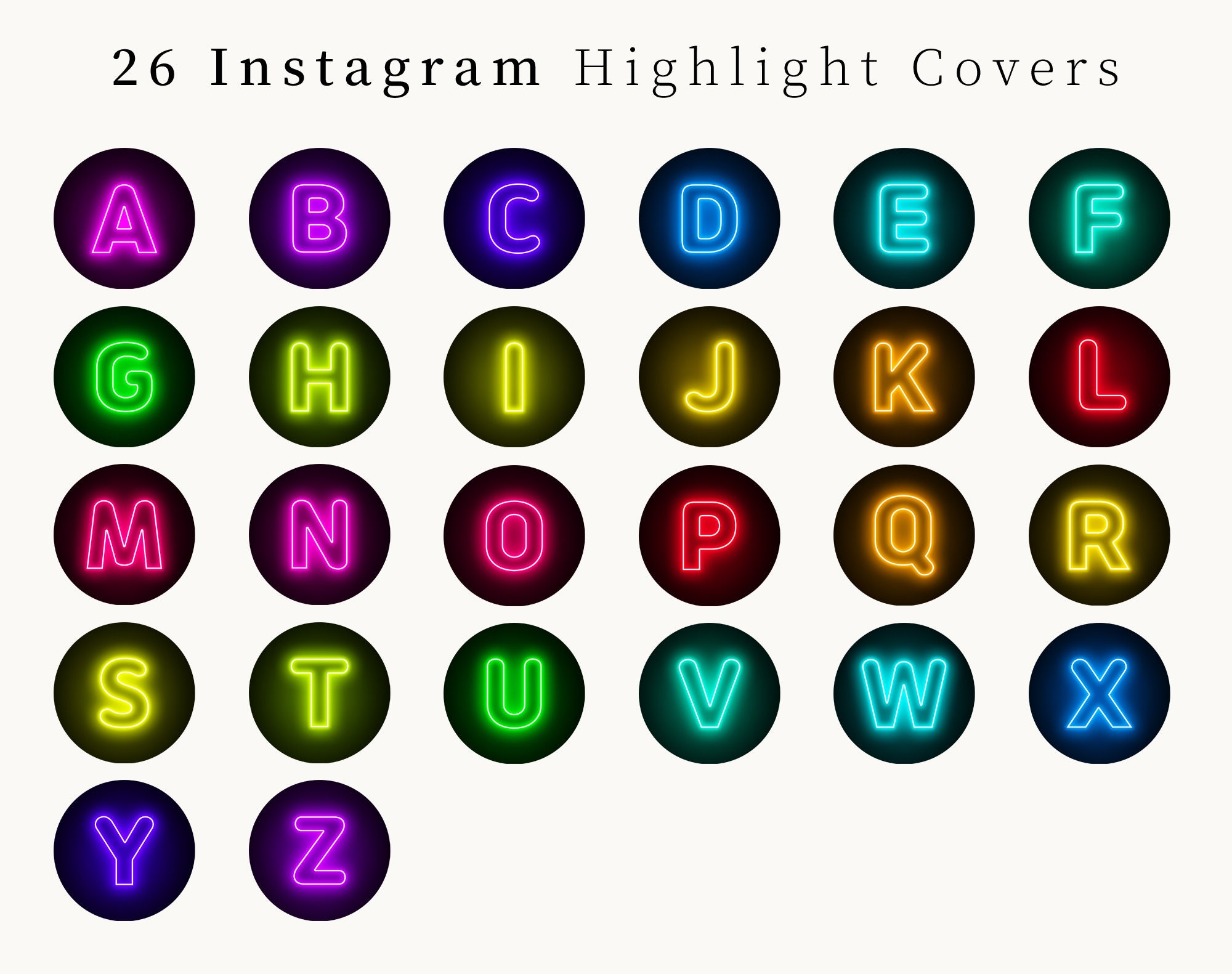 Neon Alphabet Instagram Highlight Covers Instagram Story Story
