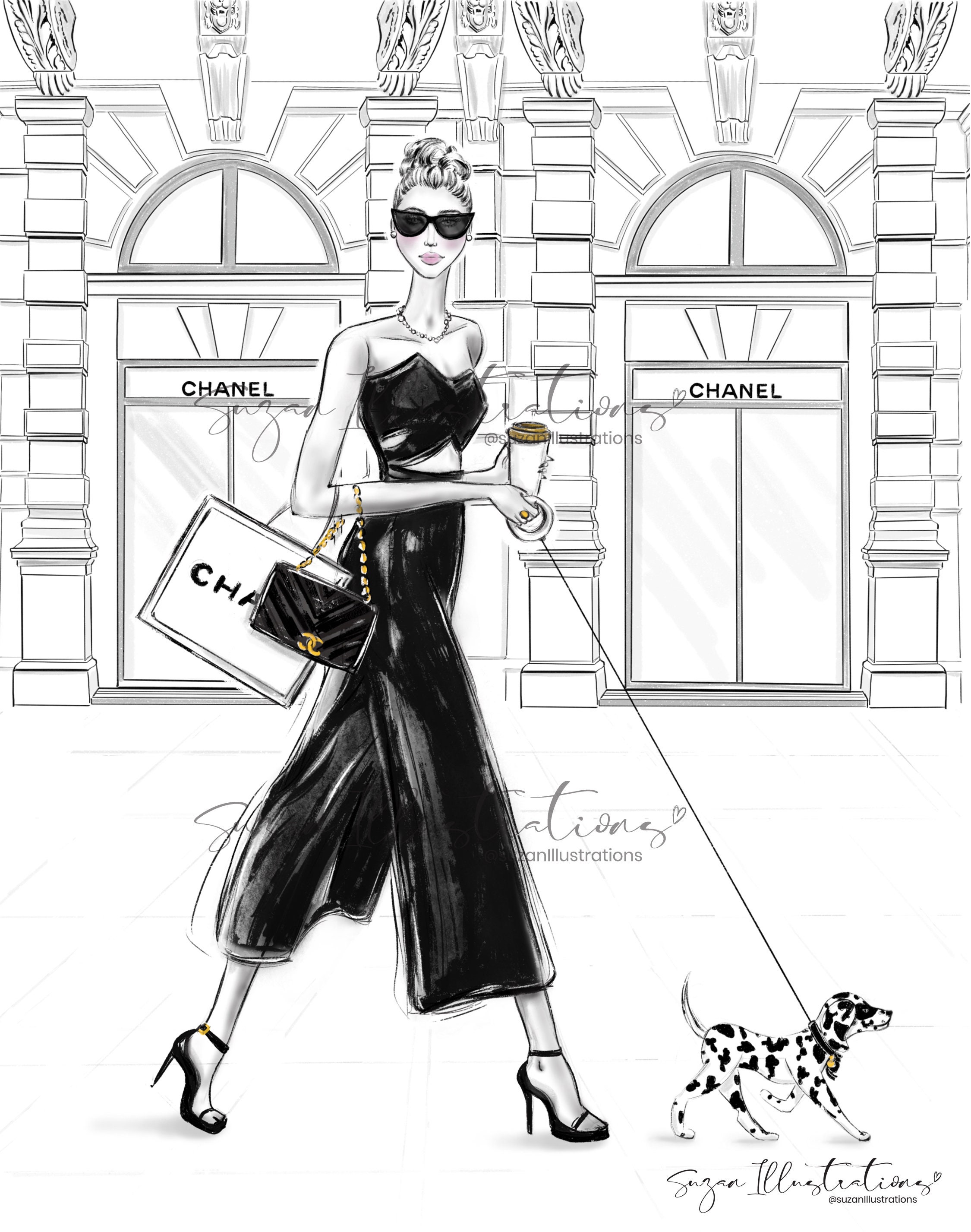 Chanel shopping spree fashion illustration by samanthaeforsyth  Prints  available at wwwsamantheforsythny  Fashion Fashion sketches Fashion  illustration print