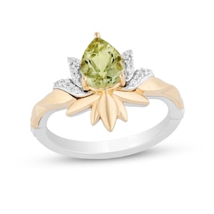 Enchanted Disney Tiana Green 2.18 CT Simulated Diamond Lily Flower Gift Ring For Women's In 925 Sterling Silver