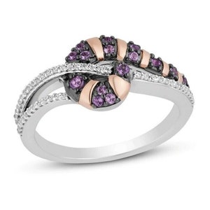 Enchanted Disney 1 CT Amethyst Simulated Diamond Treasures Alice In Wonderland Antique Engagement Ring In 925 Silver, 10K, 14K White Gold