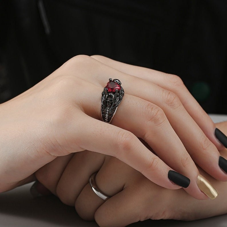 Lotus Skull Heart Shaped Ruby Red 2.84 Ct Simulated Diamond Two