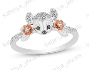 Disney Treasures Bambi 1 CT White Diamond Floral Shank Women's Anniversary Ring In 925 Sterling Silver