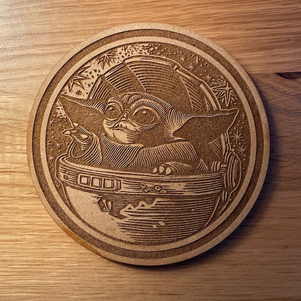 Star Wars, Yoda, Baby Yoda, Wooden, Coaster, 100mm, Diameter