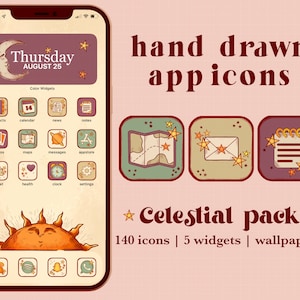 Celestial iOS App Icons | Space Theme App icons | IOS 17 iPhone iPad Aesthetic Homescreen Customization | Fall Vintage Academia Astrology |