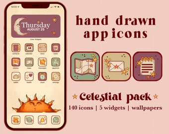 Celestial iOS App Icons | Space Theme App icons | IOS 17 iPhone iPad Aesthetic Homescreen Customization | Fall Vintage Academia Astrology |