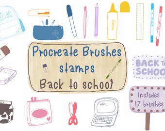 Procreate Brushes stamps,Back to school brushes stamps,Doodle hand-drawn,17 back to school stamps Brushes, Procreate brushes set