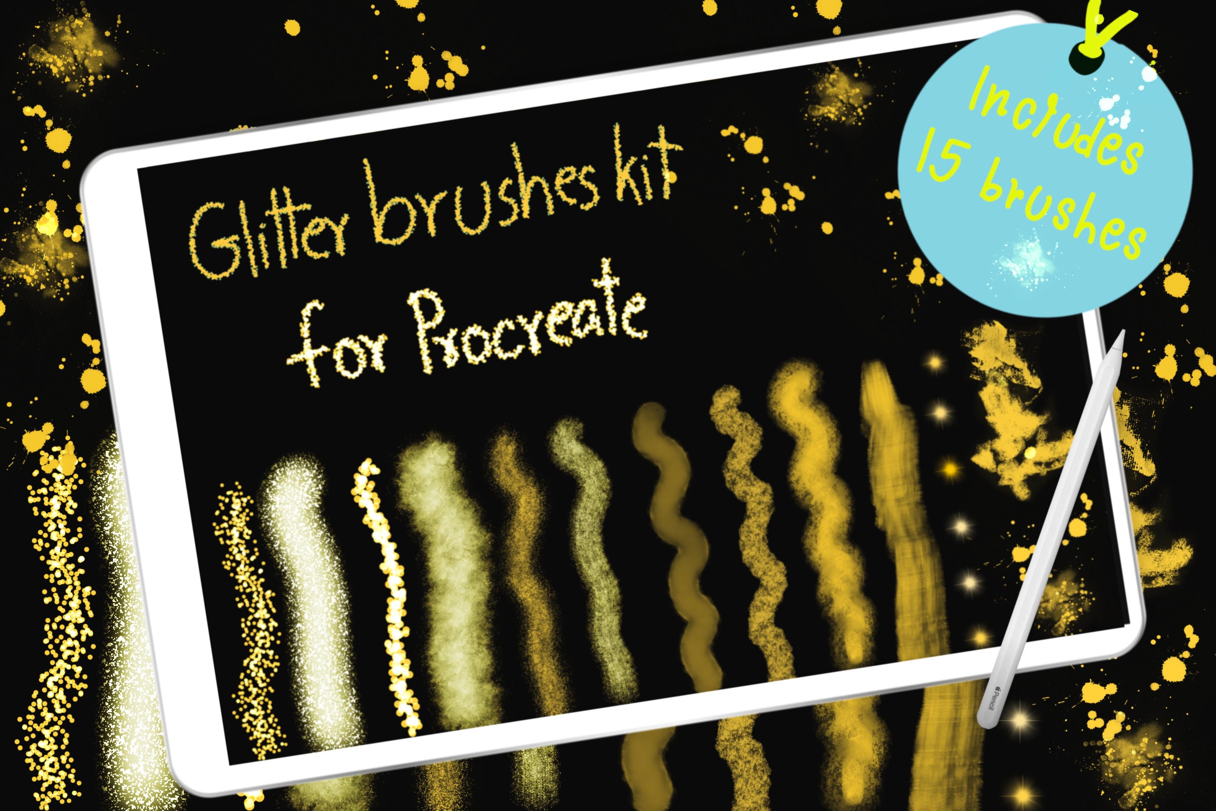 Glitter Procreate Brushes: Gold Brush Kit (digital Download) - Etsy