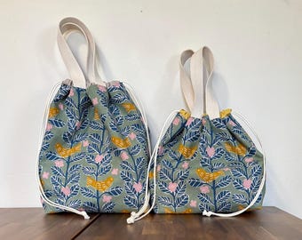 Cotton Linen Kinchaku Bag: Japanese Fabric Drawstring Lunch Bag