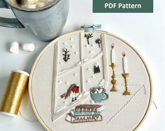 Embroidery Pattern Cozy January PDF Winter Embroidery Design Calendar, Step by step  Embroidery pattern Winter Through the Window Design