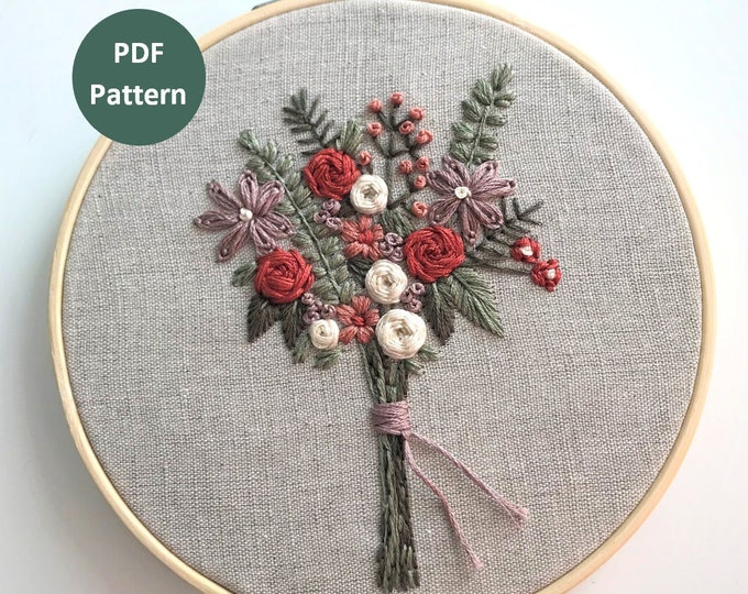 Flower Bouquet Embroidery Pattern Floral Embroidery Pattern Etsy