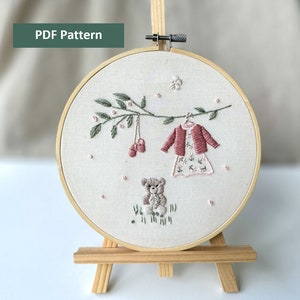 Oh Baby Girl Embroidery pattern, Girl Baby Clothesline Design, Nursery Hand Embroidery PDF, Modern embroidery pattern for a newborn baby