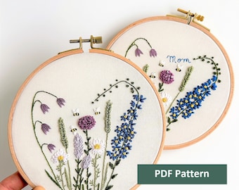 Wildflowers Meadow Embroidery Pattern, Flowers and Herbs Heart Hand Embroidery Design, Botanical Grass Embroidery PDF, Garden Flower Pattern
