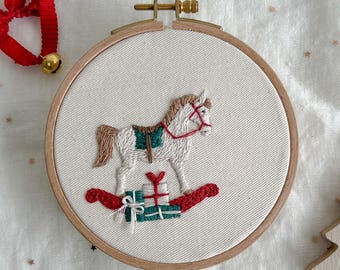 Christmas Embroidery Pattern Rocking Horse Beginner PDF Christmas Embroidery Design with Step-by-Step Instructions, Vintage Craft Gift