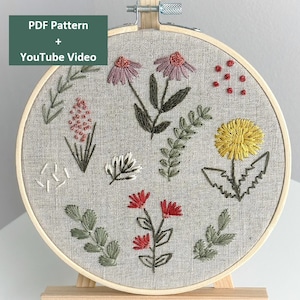 Wildflowers Embroidery Round Botanical Design, Floral Embroidery PDF  Pattern 5, Autumn on the Meadow Hoop Art DIY 