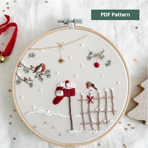 Embroidery Pattern Christmas Mailbox  PDF Winter Scene Embroidery Design Step by Step Instructions for Holiday Decor and Gifts