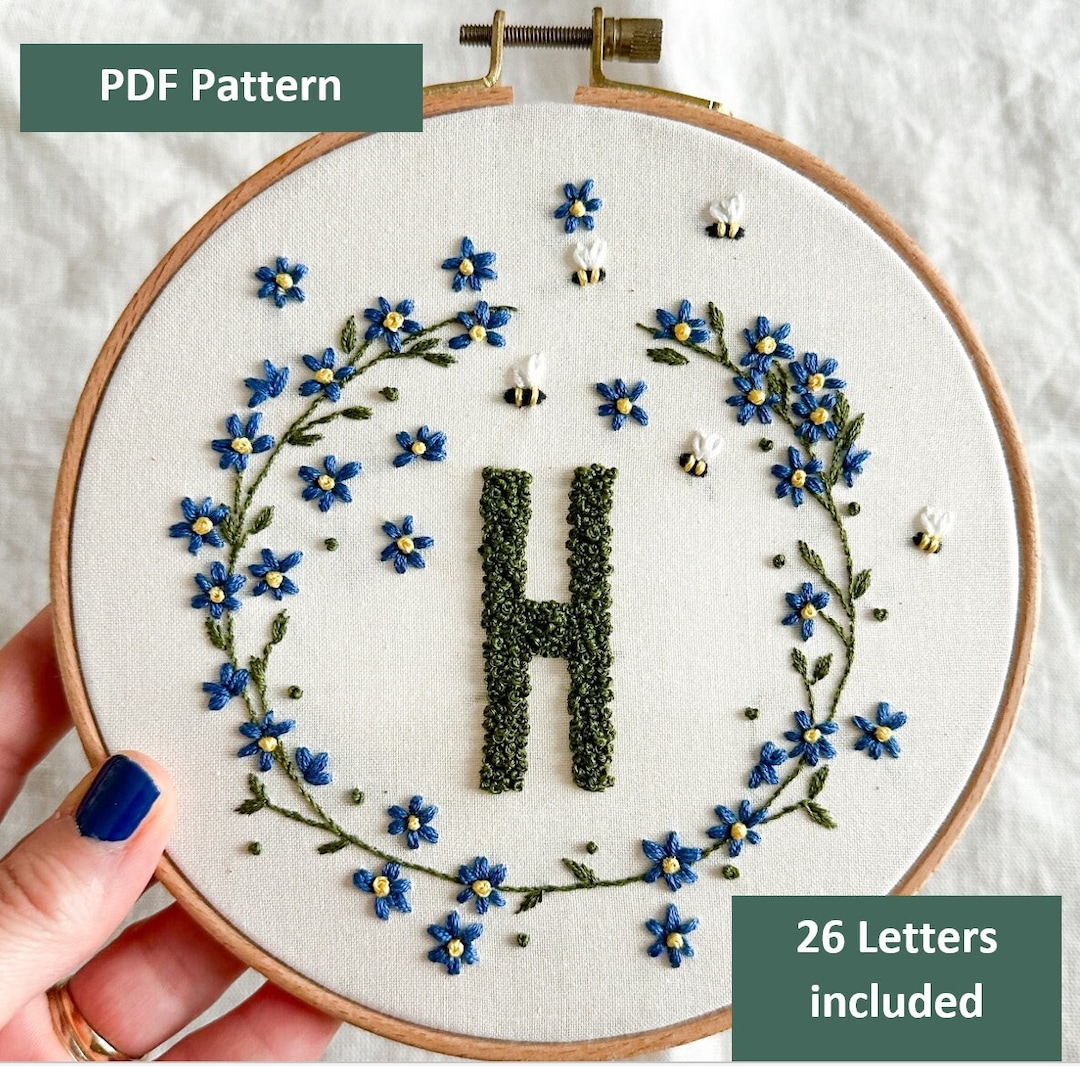 Floral Monogram Embroidery Pattern PDF 26 Letter Floral Alphabet ...