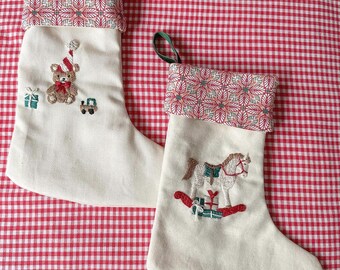Christmas Bundle Embroidery Pattern, 2 PDFs Teddy Bear and Rocking Horse Beginner Embroidery Designs with Step-by-Step Instructions
