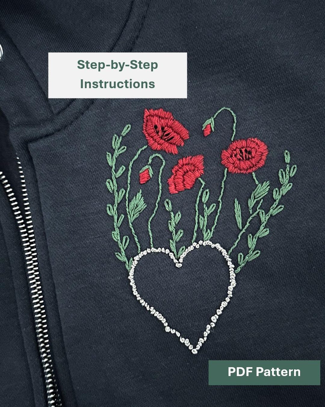 Poppy Flower Hand Embroidery Pattern PDF, Beginner Floral Design With ...