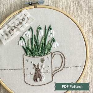 Embroidery Pattern Snowdrops PDF Embroidery Design Little Bunny Embroidery with Step by Step Instructions Bunny Love Spring Embroidery