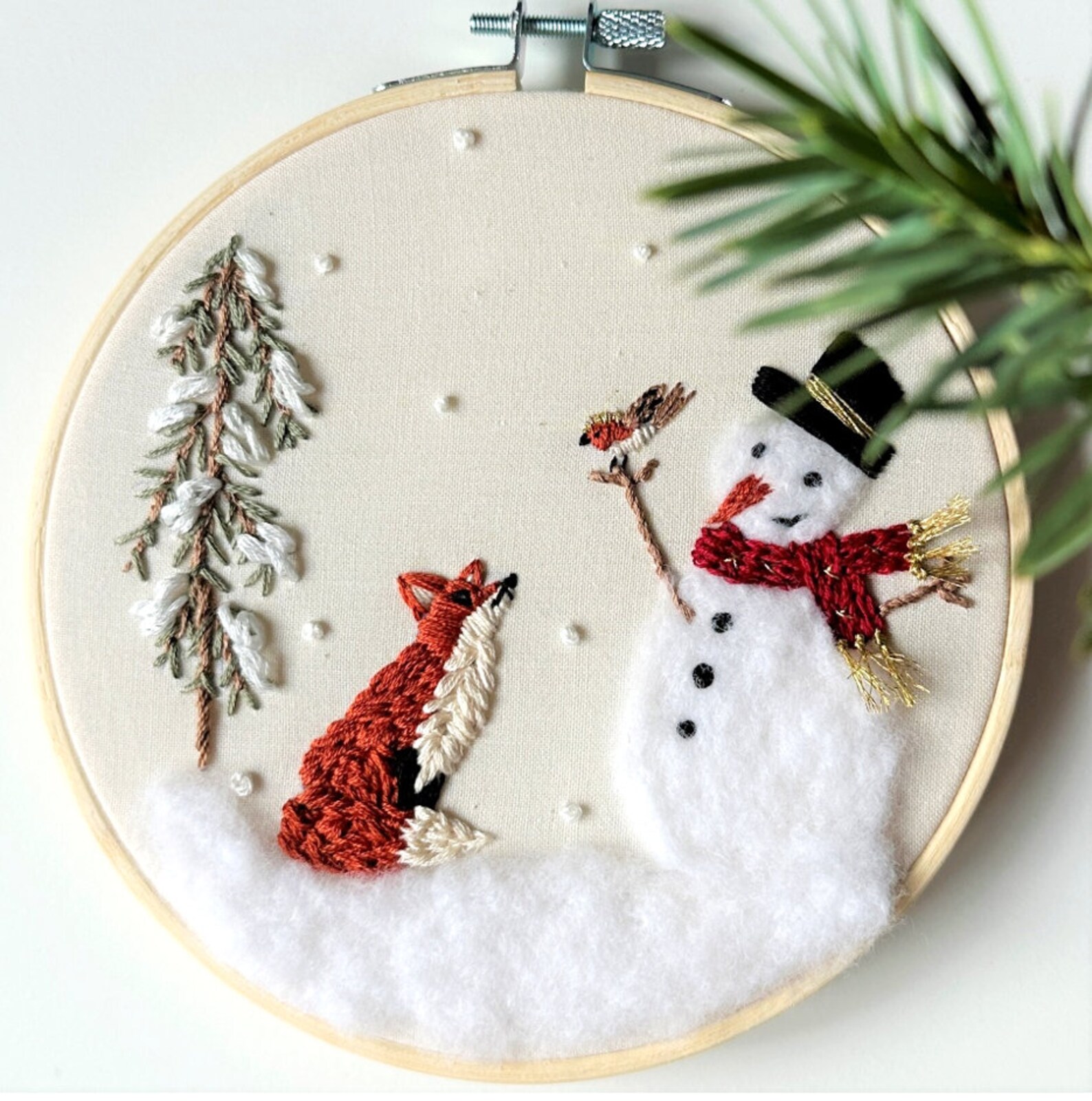 Winter Wonders Snowman Fox and Robin Hand Embroidery Etsy