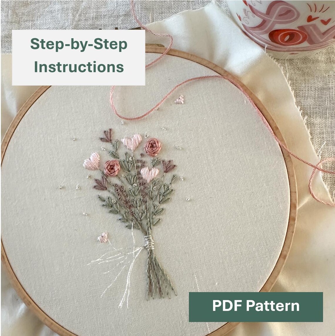 Bouquet Embroidery Pattern Love Embroidery Design Romantic Embroidery ...