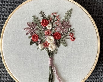Modern Bouquet Embroidery Pattern PDF Floral Embroidery Design with Step-by-Step Instructions, Hand Embroidery DIY Gift for a Friend