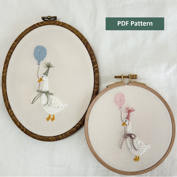 Party Goose Embroidery Pattern Beginner PDF Vintage Goose Embroidery Design Step by Step Instructions Duck Gift for Girl or Boy Room Decor