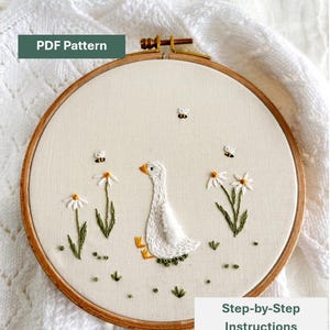Joli motif de broderie d'oie en PDF pour faire-part de bébé Silly Goose - Motif de broderie pour débutant pour chambre d'enfant, cadeau bricolage pour tout-petit