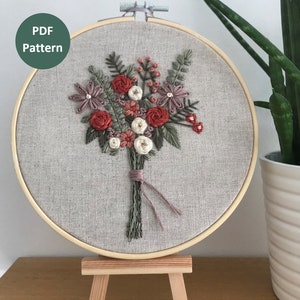 Flower Bouquet Embroidery Pattern, Floral Embroidery Pattern PDF, Modern Hand Embroidery Pattern PDF