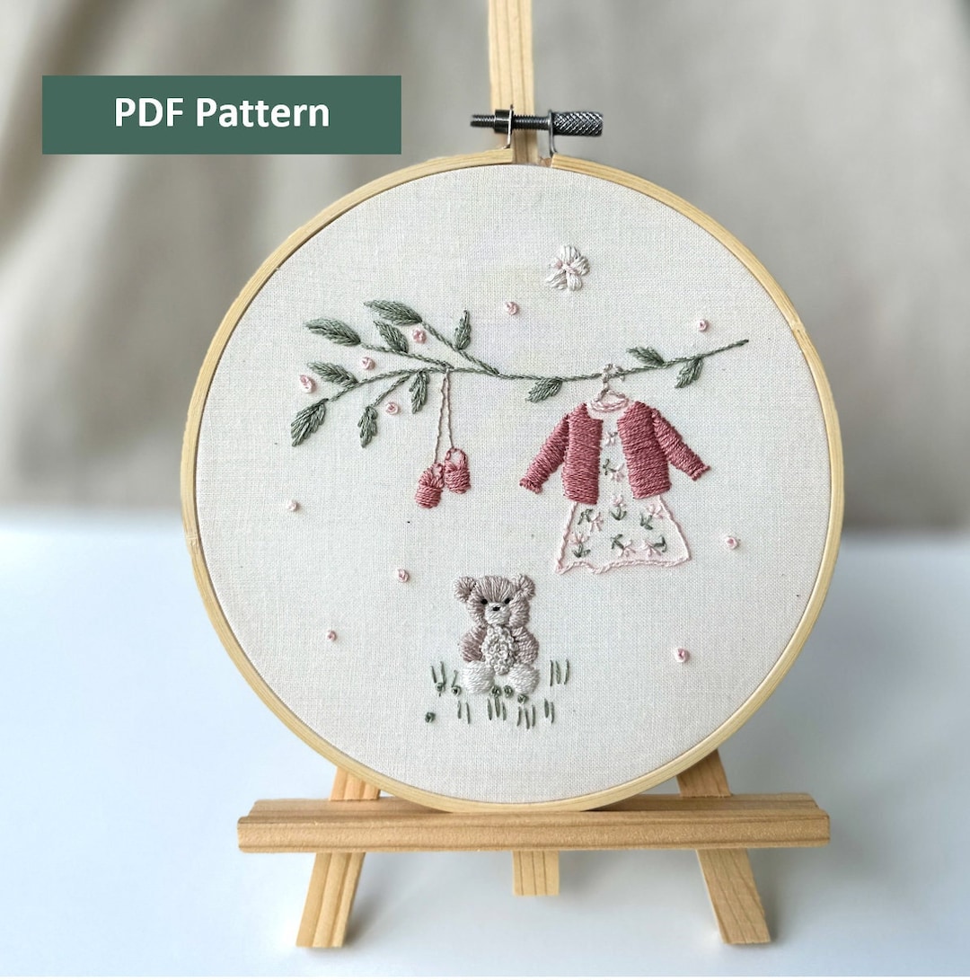 Oh Baby Girl Embroidery Pattern, Girl Baby Clothesline Design, Nursery