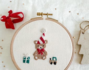 Christmas Embroidery Pattern Teddy Bear Beginner PDF  Embroidery Design Step by Step Instructions DIY Vintage Teddy Bear Christmas Gift