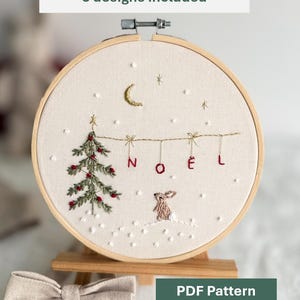 Christmas Embroidery Pattern Whimsical Noel Bunny and Christmas Tree Embroidery PDF Winter Scene Embroidery Design Step by Step Instructions