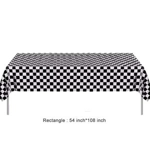 54" x 108" Racing Car Checker Flag Table Cover, Racing Table Cover, Plastic Table Cover, Reusable Table Cover